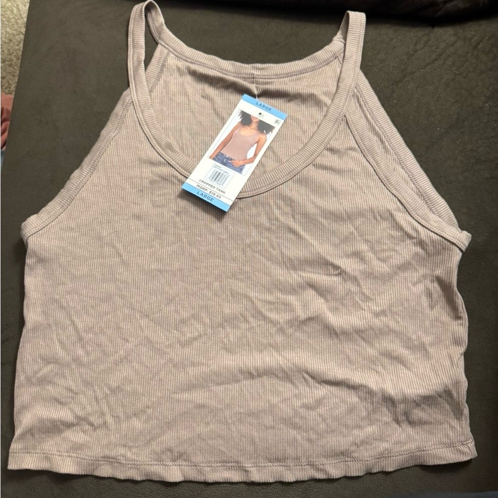 Aeropostale Ribbed Crop Tank Top - Taupe